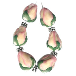 9x11mm Sculpted Polymer Pink TULIP/ROSEBUD Beads