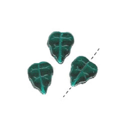 10x11mm CZECH Pressed Glass LEAF Beads: Transparent Dark Emerald Green