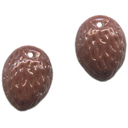 9x12mm Opaque Brown Pressed Glass Nut / ALMOND Charm Beads