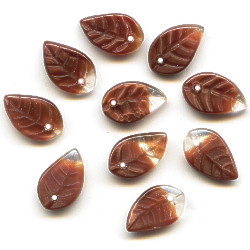 7x12mm Crystal & Milk Chocolate Satin Givre Pressed Glass LEAF Beads