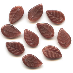 7x12mm Milk Chocolate Satin Pressed Glass LEAF Beads