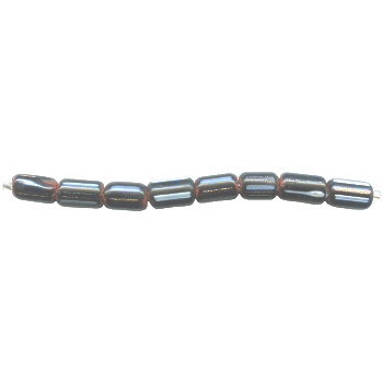 7x12mm Black Striped India Lampwork Chevron TUBE Beads