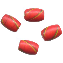 8x12mm *Vintage* Red Spiral Japanese Lampwork BARREL Beads