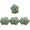 11x13mm Opaque Green w/ Gold Etch Czech Pressed Glass TURTLE Beads