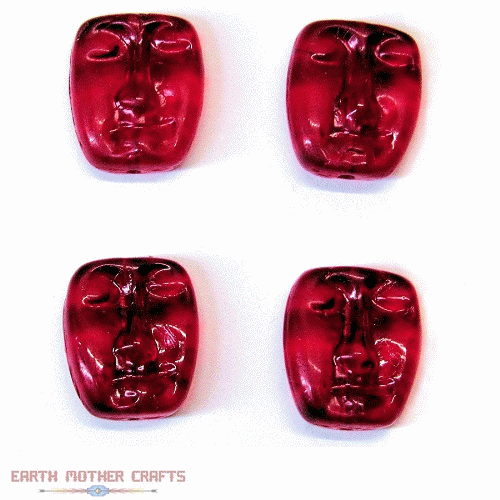 11x13mm Transparent Ruby Red Pressed Glass MASK Beads