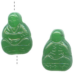 10x15mm Tranlsucent Emerald Green Czech Pressed Glass BUDDAH Beads