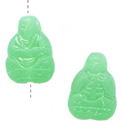 10x15mm Tranlsucent Light Green Matte Pressed Glass BUDDAH Beads