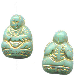 10x15mm Opaque Turquoise w/Gold Etch Pressed Glass BUDDAH Beads