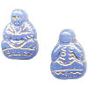 10x15mm Opaque Cornflower Blue w/Gold Etch Pressed Glass BUDDHA Beads