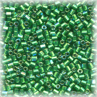 15/o HEX BEADS: Trans. Dk. Emerald S/L Irid.