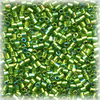 15/o HEX BEADS: Trans. Green S/L Irid.