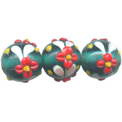 12mm *Emerald Flowers* Lampwork Glass ROUND Beads - Erin Eberhard