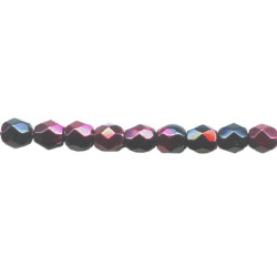 4mm Black w/Red Metallic Vitrail Czech Fire Polished Faceted ROUND Beads