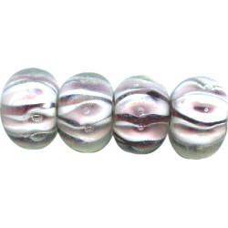 10x12mm White, Pink & Black Encased Lampwork RONDELLE Beads