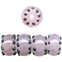 10x12mm Pink & Black Dot Lampwork RONDELLE Beads