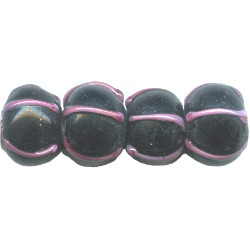 12mm Pink Stripe on Black Lampwork ROUND Beads