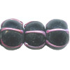 12mm Pink Stripe on Black Lampwork ROUND Beads
