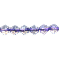 6x6mm Transparent Purple Lined Pressed Glass FACETED BICONE Beads