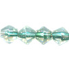 6x6mm Transparent Teal Green Lined Pressed Glass FACETED BICONE Beads