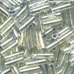 CZECH #3 (2x7mm) BUGLE BEADS: Transparent Silver-Lined