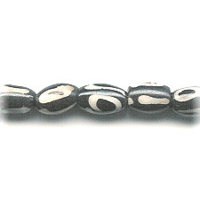 8mm India Black & White BATIK BONE OVAL Beads