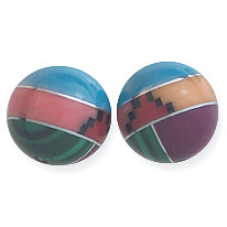 8mm Inlaid Block Gemstone & Sterling Silver ROUND Bead - *Salmon Pink Steps*