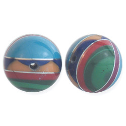 10mm Inlaid Block Gemstone & Sterling Silver ROUND Bead - *Dark Red Vertical*