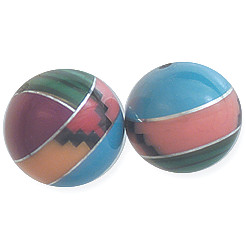 10mm Inlaid Block Gemstone & Sterling Silver ROUND Bead - *Salmon Pink Steps*