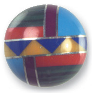 14mm Inlaid Block Gemstone & Sterling Silver ROUND Bead - *Dark Red Vertical*