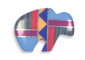 13x18mm Inlaid Block Gemstone & Sterling Silver BUFFALO Animal Fetish Bead - *Vertical*