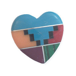 15mm Inlaid Block Gemstone & Sterling Silver PUFFY HEART Bead - *Blue Steps*