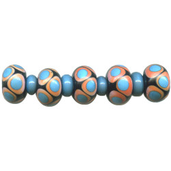 9x15mm Turquoise & Coral Dots Lampwork RONDELL Beads - Barbara Gumeson