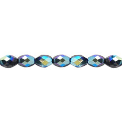 6x9mm Opaque Black Vitrail A/B Czech Firepolished FACETED OVAL Beads