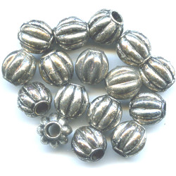 10mm Antiqued Metallic Silver Acrylic Fluted Melon ROUND Beads