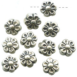 4x6mm Antiqued Metallic Silver Acrylic Floral Pansy DISC Beads