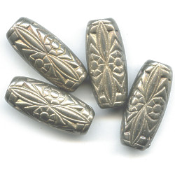 12x25mm Anitqued Metallic Silver Acrylic Moroccan Style TUBE Beads