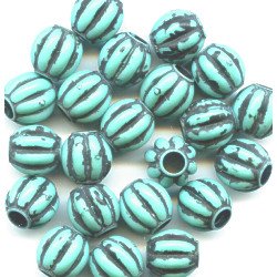 10mm Antiqued Turquoise Acrylic Fluted Melon ROUND Beads