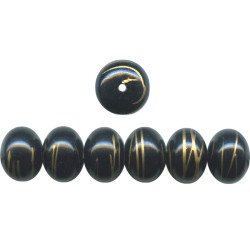 10x12mm Black w/Gold Swirl Acrylic RONDELLE Beads