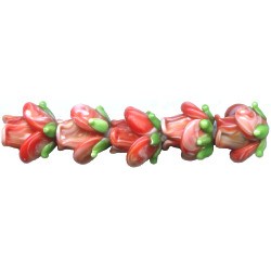 12mm Red & White Swirl Sculpted Lampwork ROSE Beads