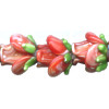 12mm Red & White Swirl Sculpted Lampwork ROSE Beads