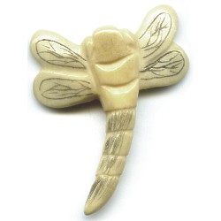 25x32mm Carved Antiqued Bone DRAGONFLY Pendant/Focal Bead