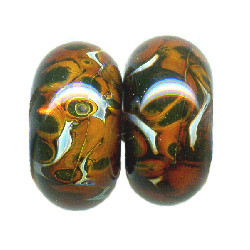 5x14mm *Autumn Flames* Lampwork Boro RONDELL Bead Pair - Laura Brito