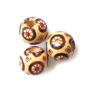 12mm Painted Wood ROUND Beads - Asian Circles