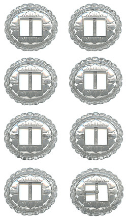 68x80mm Heavy, Nickel Plated, 8-Piece Western BELT CONCHOS & BUCKLE SET