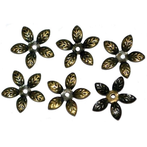 15mm Antiqued Bronze 5-Petal Leaf Design BEAD CAPS