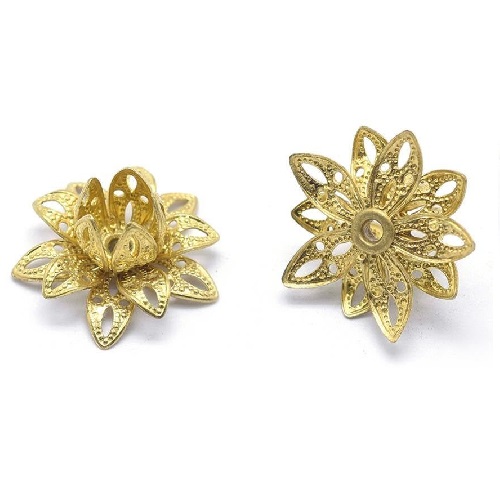 8x16mm Multi- Petal Filigree Flower BEAD CAPS - Gold Plated