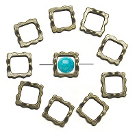 14x14mm RUFFLED SQUARE Brass BEAD FRAMES for 10mm Bead: Antiqued Brass