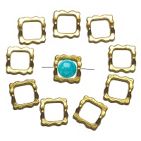 14x14mm RUFFLED SQUARE Brass BEAD FRAMES for 10mm Bead: Goldtone