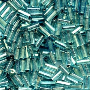 CZECH #2 (2x4.5mm) *Vintage* Square Hole BUGLE BEADS: Transparent Light Aqua, Silver-Lined