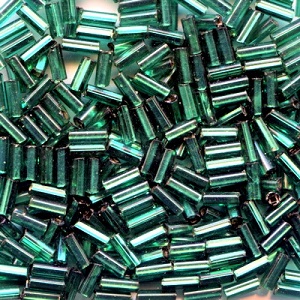 CZECH #2  (2x4mm) *Vintage* Square Hole BUGLE BEADS: Transparent Dark Teal Green S/L